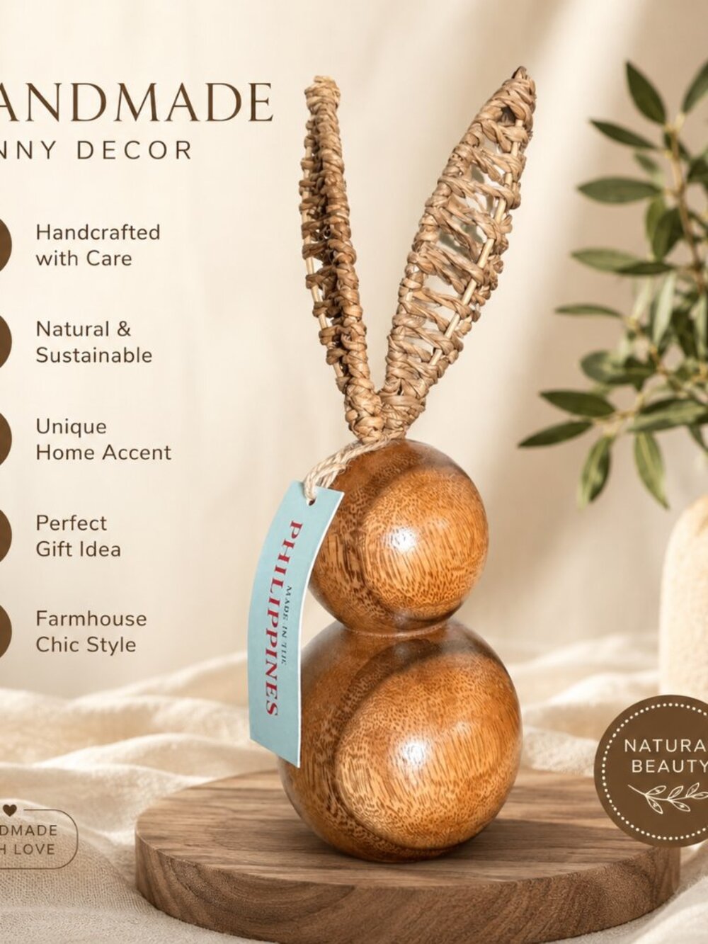 Rustic Brown Wooden Bunny Decor